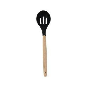 Unique Bargains Spoon Hand Wash Only Wooden Handle Slotted Spoon Silicone Wooden Handle 12.6" 1 Pc - 1 of 4