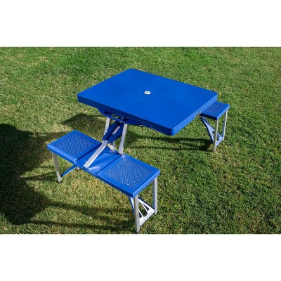 Royal Blue Portable Folding Picnic Table with Seats and Umbrella Hole