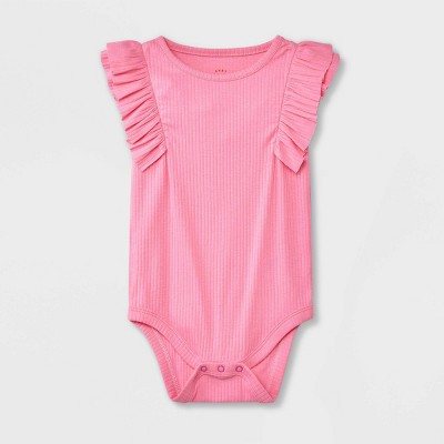 Image of Baby Girls' Solid Ruffle Sleeveless Bodysuit - Cat & Jack™ Pink 6-9M