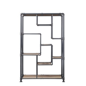 Acme Furniture 75" Brantley Bookshelf Antique Oak/Sandy Gray: Metal Frame, 7-Tier Storage, No Assembly Required - 1 of 4