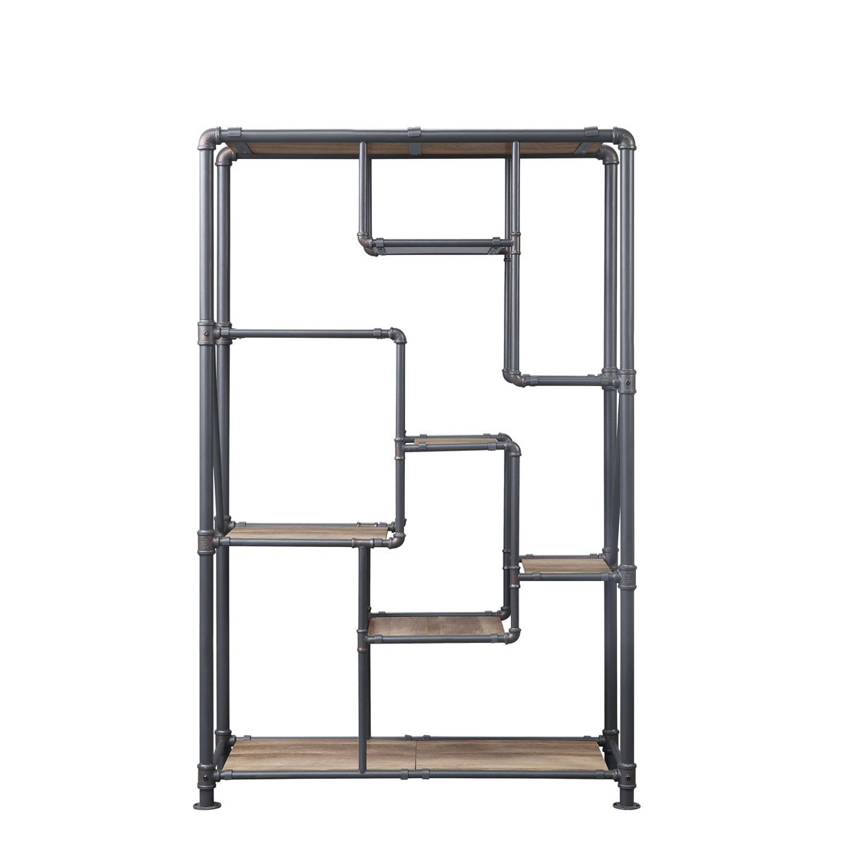 Acme Furniture 75" Brantley Bookshelf Antique Oak/Sandy Gray: Metal Frame, 7-Tier Storage, No Assembly Required