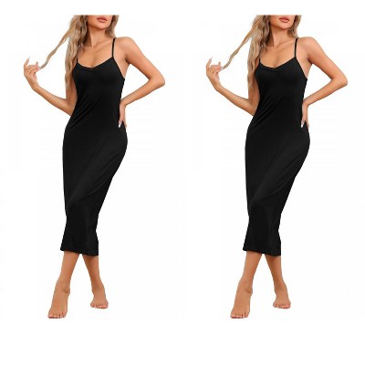 cheibear Women's Modal V Neck Adjustable Spaghetti Strap Chemise Sleep Dress