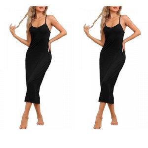 cheibear Women's Modal V Neck Adjustable Spaghetti Strap Chemise Sleep Dress - 1 of 4
