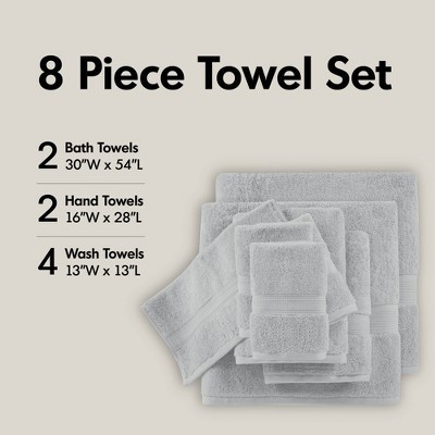 100% Cotton Solid Color Heavyweight Bath Towel Set, Anti-Microbial Certified Highly Absorbent Plushy Bath Towel