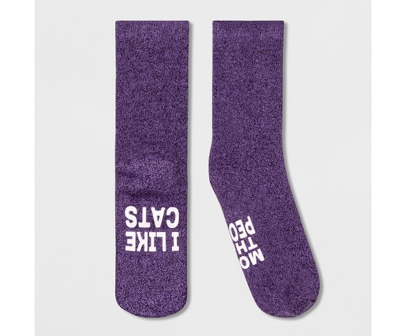 Women's "I Like Cats More Than People" Terry Socks - Purple One Size