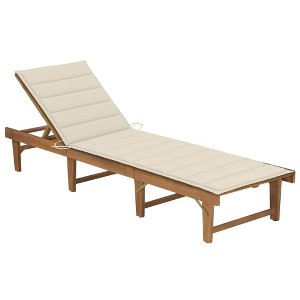 vidaXL Folding Sun Lounger with Cushion Solid Acacia Wood - 1 of 4