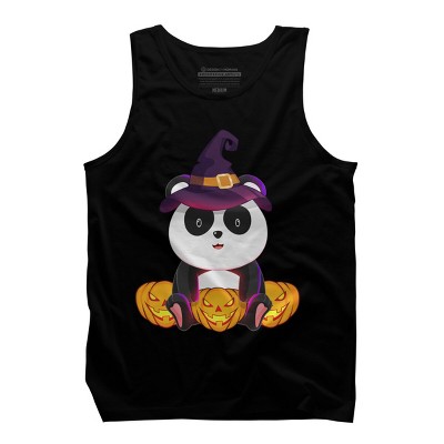 Men's Design By Humans Cute Panda Mock up Witch With Jack O Lantern Halloween T-Shirt By thebeardstudio Tank Top