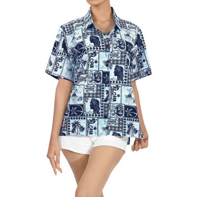 LA LEELA Women's Button Down Short Sleeve Summer Vacation Surfing Blouse Tops Hawaiian Holiday Club party Casual Shirts