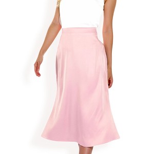 Anna-Kaci Women's Satin Midi Skirt With A-Line Silhouette And Elastic Waistband - 1 of 4