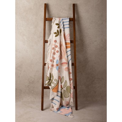 Joel Multicolored Cotton Throw Blanket with Floral Motifs 50"x60"