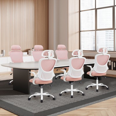 DSVIMOY Office Chair with Flip-up Armrests and Headrest, Swivel Task Chair for Home Office, Pink, 26.7"*46"*26.7"