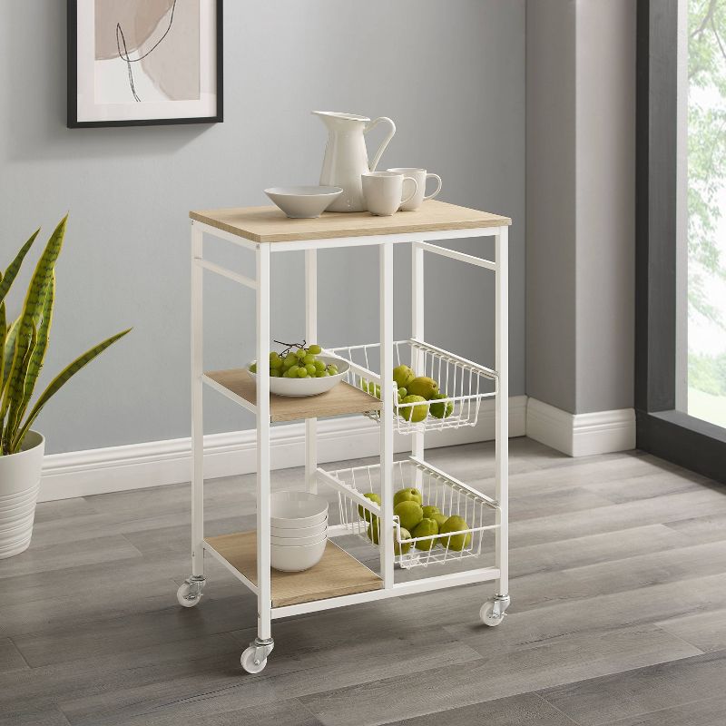 Tamarind White Metal Mobile Small Kitchen Cart Baskets &#38; Shelves Locking Wheels - Linon, 2 of 11