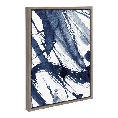 Indigo Abstract Watercolor Canvas Print with Gray Frame, 24x18