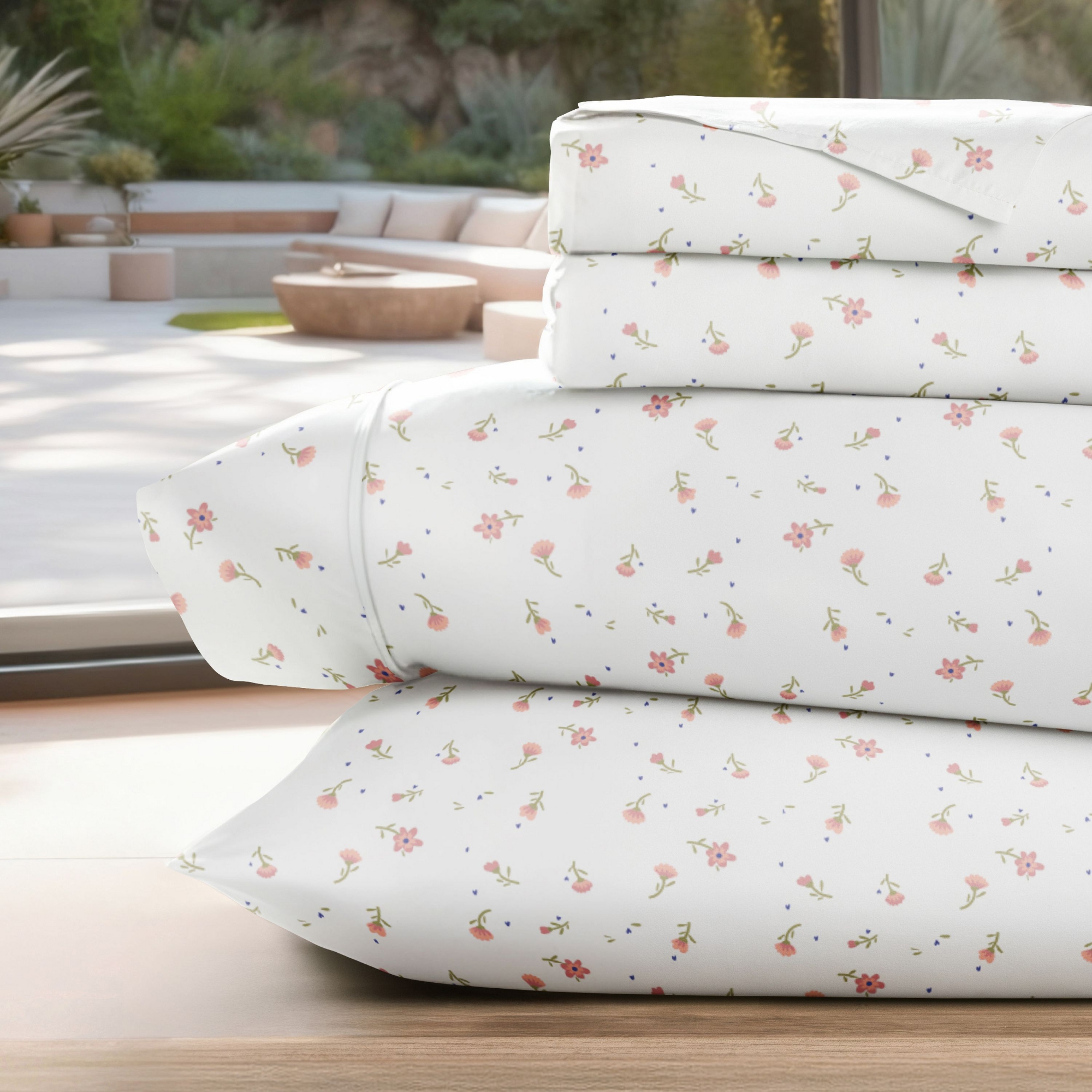Floral & Paisley Patterns 4PC Sheet Set - Extra Soft - Becky Cameron, Floral Pink, Queen