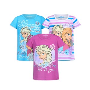 Disney Frozen Elsa and Anna Girls’ Short Sleeve Shirt 3 Pack for Toddler and Little Kids - 1 of 4