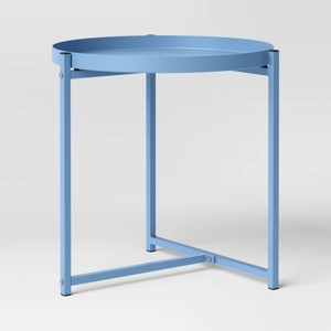 Steel Round Tray Top Outdoor Portable Side Table Blue Room Essentials