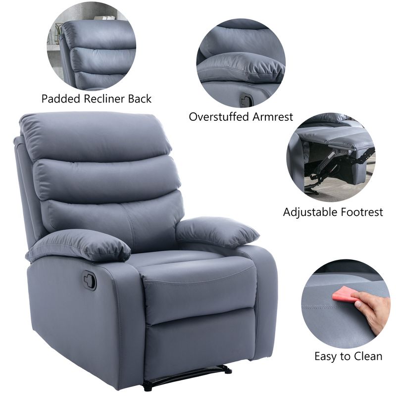 Hzlagm Everglade 30.2 in. W Technical Leather Upholstered 3 Position Manual Standard Recliner, 4 of 9