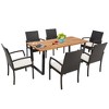 Costway 7 PCS Patio Rattan Dining Set Acacia Wood Table 6 Wicker Chairs with Umbrella Hole - 3 of 4