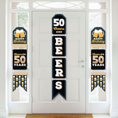 Big Dot of Happiness Cheers and Beers to 50 Years - Hanging Vertical Paper Door Banners - 50th Birthday Party Wall Decoration Kit - Indoor Door Decor