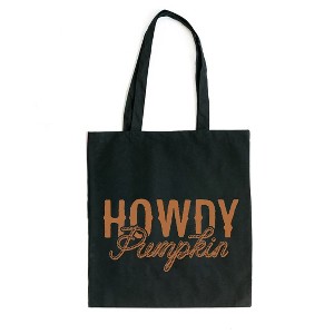 City Creek Prints Howdy Pumpkin Rope Canvas Tote Bag - 15x16 - Black - 1 of 2