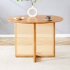 Okak Retro Wood Rectangular/Round Dining Table with Rattan Decor Base,Minimalist Kitchen Dinner Table for Dining Room,Breakfast Nook - 3 of 4