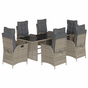 vidaXL Patio Dining Set with Cushions Table and Chair Furniture Poly Rattan - Gray Glass 6 Piece - 1 of 4