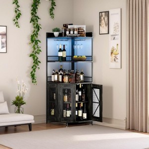 Jojoka Corner Bar Cabinet with Power Outlet and LED Strip,Liquor Cabinet with Storage and Adjustable Shelves for Small Space - 1 of 4