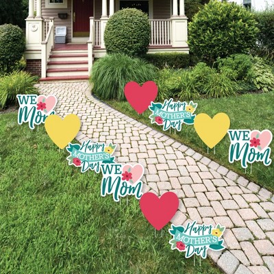 Big Dot of Happiness Colorful Floral Happy Mother's Day - Heart Lawn Decorations - Outdoor We Love Mom Party Yard Decorations - 10 Piece