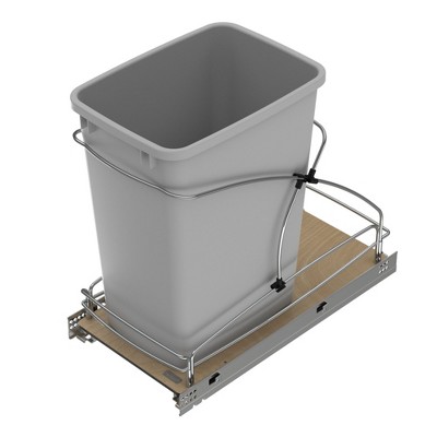 Gray Plastic Single Pull-Out Trash Container with Soft-Close Slides