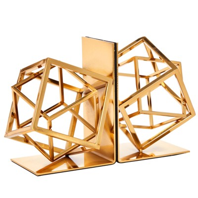 Gold Geometric Metal Bookends with Slip-Resistant Pads