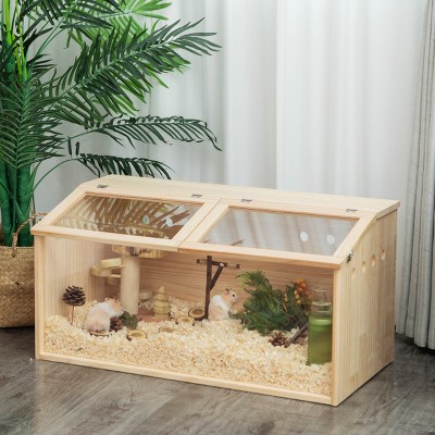 LAOTIES Transparent Wooden Hamster Cage,Small Animal Habitat Hutch for Gerbils,Guinea Pigs,Rats with Acrylic Panels