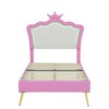 NicBex Twin/Full Upholstered Platform Bed Frame with LED Lights,Princess Bed with Crown Headboard for Girls,Noise-Free,Easy Assembly,Pink+White - 4 of 4