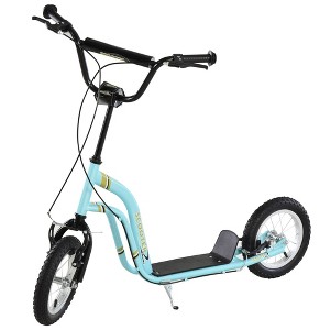NAYSAYE Youth Scooter Front and Rear Caliper Dual Brakes 12“ Inflatable Front Wheel Ride On Toy for Age 5 and More Kid Gift, Blue, 47.25"*22.75"*33.5" - 1 of 4