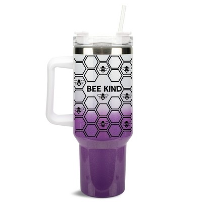 Elanze Designs Bee Kind Honeycomb Hive Queen 40 oz. Stainless Steel, Large Water Bottle Coffee Mug, Spill & Leak Resistant, Thermal Travel Tumbler