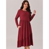 Seta T Women's Fall Long Sleeve Crewneck Pleated Tiered Swing Midi Dress with Pockets - 2 of 4