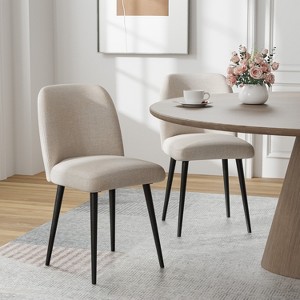 Wooakway 2 Beige Dining Chairs Metal Legs Slanted Back Wide Seat 23" x 33" for Living Dining Room - 1 of 4