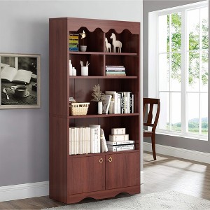Tall Bookshelf, 63 Inch Wood Bookcase With 2 Cabinets, Shelves, 5-Tier Book Shelf Storage Organizer, Modern Freestanding Display Shelf Unit - 1 of 4
