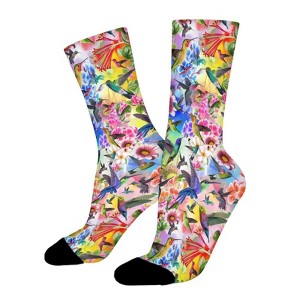 Dsane Hummingbird Floral Women Printed Crew Socks Funny Funky Socks Soft Polyester Novelty Gifts for Artists Men - 1 of 1