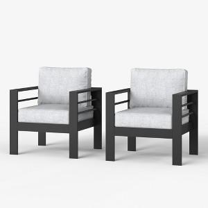 LayinSun Aluminum Patio Chair Sofa, All-Weather Metal Modern 2 Seater Outdoor Sofa with 5" Thick Cushion - 1 of 4