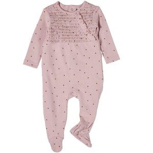 MiniMoi Baby and Toddler Girls "Sweet Cherry" 100% Cotton Ruffled Smocked Footie - 1 of 3