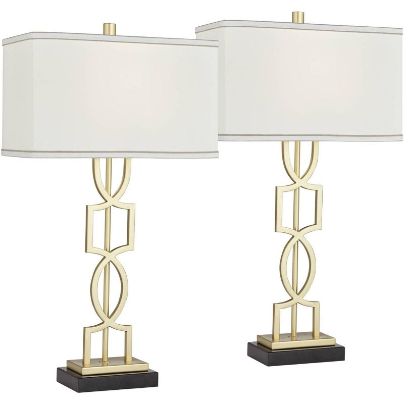 360 Lighting Modern Table Lamps 28 1/4" Tall Set of 2 Gold Metal White Rectangular Shade for Living Room Bedroom House Bedside, 1 of 10
