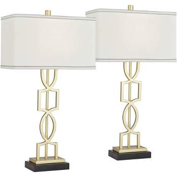 360 Lighting Modern Table Lamps 28 1/4" Tall Set of 2 Gold Metal White Rectangular Shade for Living Room Bedroom House Bedside