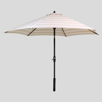 9 Round Cabana Stripe Patio Umbrella Tan Black Pole Threshold