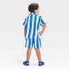 Grayson Mini Toddler Boys' Short Sleeve Vertical Striped Thermal Knit Shirt and Shorts Set - Blue - 2 of 4