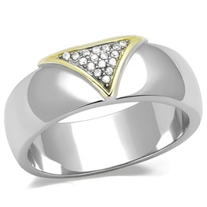 Slickblue Stainless Steel Two-Tone Ring, Clear CZ, Men’s Fashion Band, Pave Design, Gold, Sizes 8-11 - 1 of 4