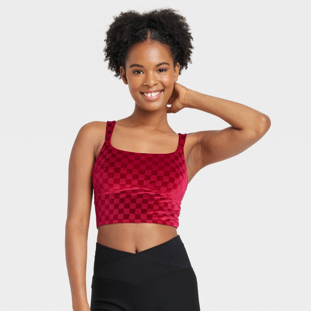 Women's Checkered Velvet Brami - Colsie Red M