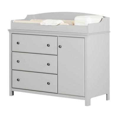 Soft Gray Changing Table Dresser with Drawers and Cabinet