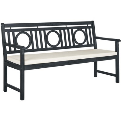Montclair Transitional Acacia Wood 3-Seat Outdoor Bench in Beige/Black