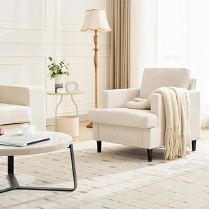 Accent Chair, Linen Living Room Chair, Mid Century Modern Armchair, Comfy Reading Chair, Upholstered Sofa Chair Lounge Chair for Living Room, Bedroom - 1 of 4