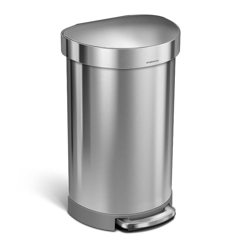 simplehuman 45L Semi-Round Liner Rim Kitchen Step Trash Can Stainless Steel, 1 of 7